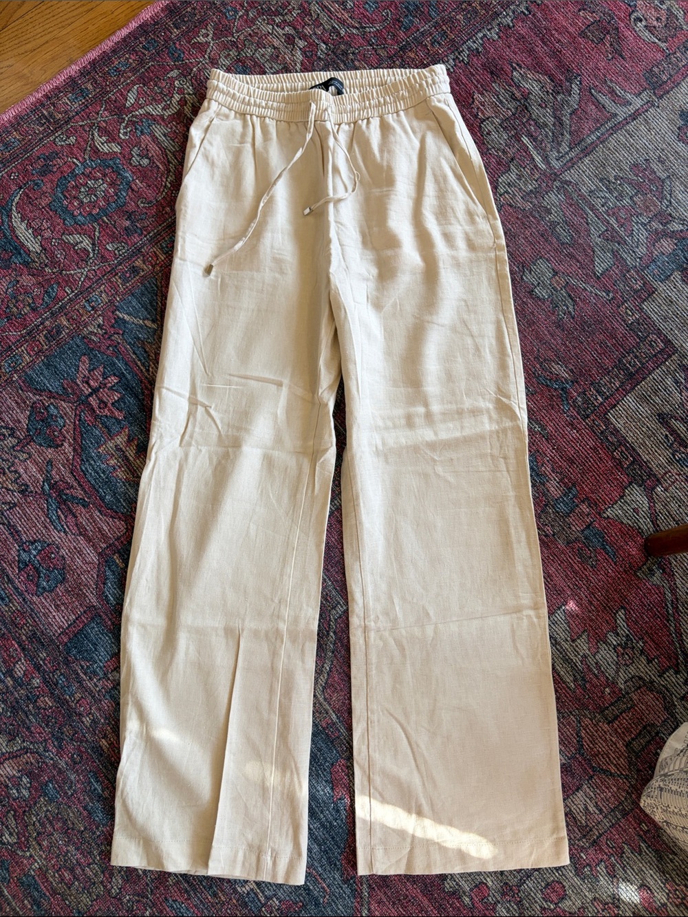 Zara Drawstring Linen-Blend Pants in Cream
